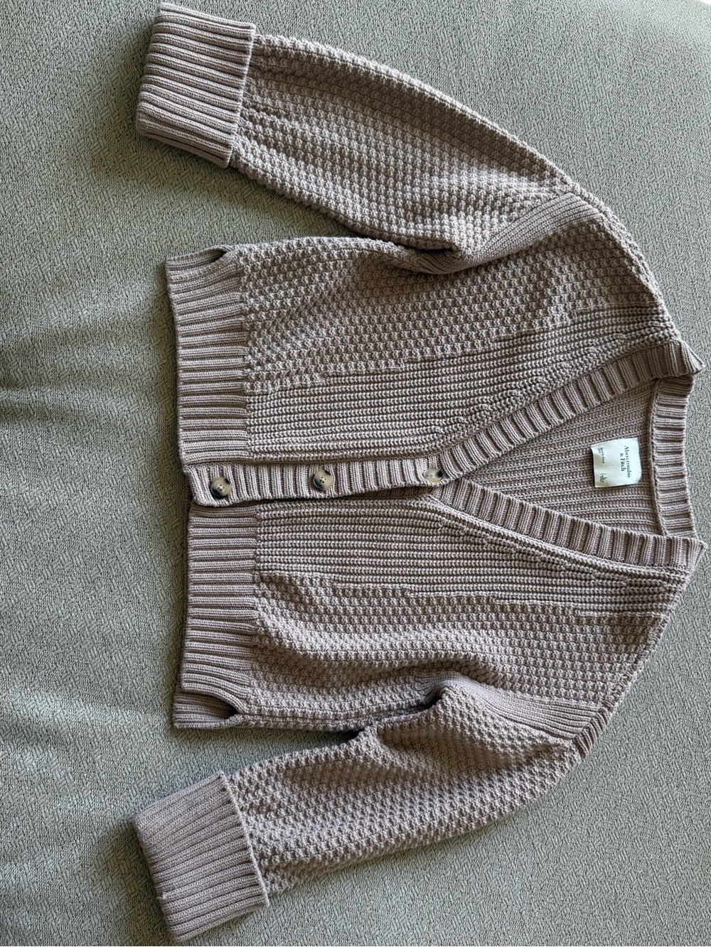 Abercrombie & Fitch Chunky Knit V-Neck Cardigan Sweater - Taupe Large